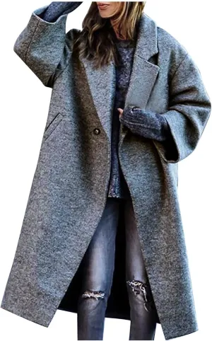 Trench Coats for Women Plus Size Overcoats Fashion Notched Collar Long Cardigan Oversized Button Jackets with Pockets