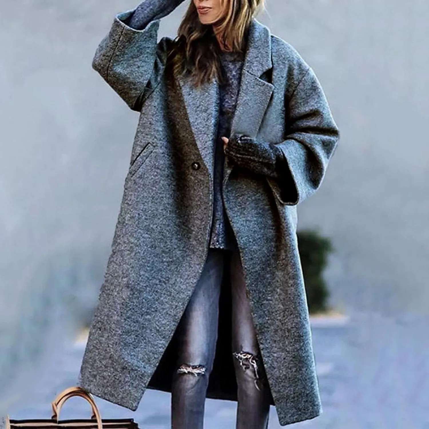 Trench Coats for Women Plus Size Overcoats Fashion Notched Collar Long Cardigan Oversized Button Jackets with Pockets