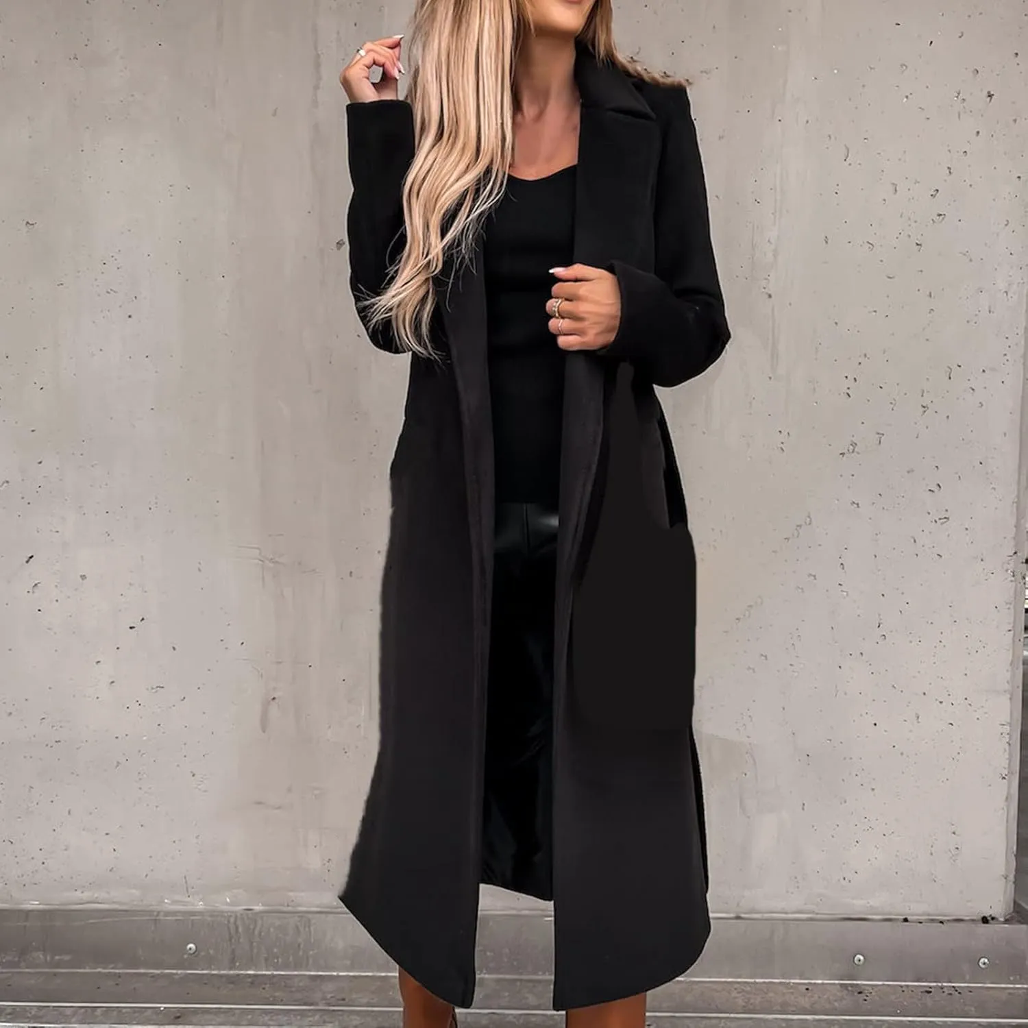 Trendy Fall Winter Overcoat Solid Plain Trench Coats Suit Cardigan Windbreaker Casual Oversized Woolen Coat for Women