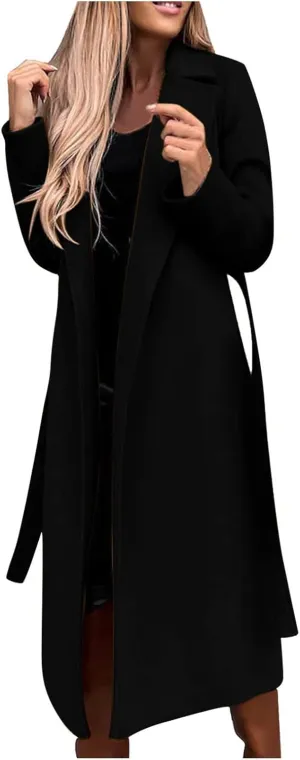 Trendy Fall Winter Overcoat Solid Plain Trench Coats Suit Cardigan Windbreaker Casual Oversized Woolen Coat for Women