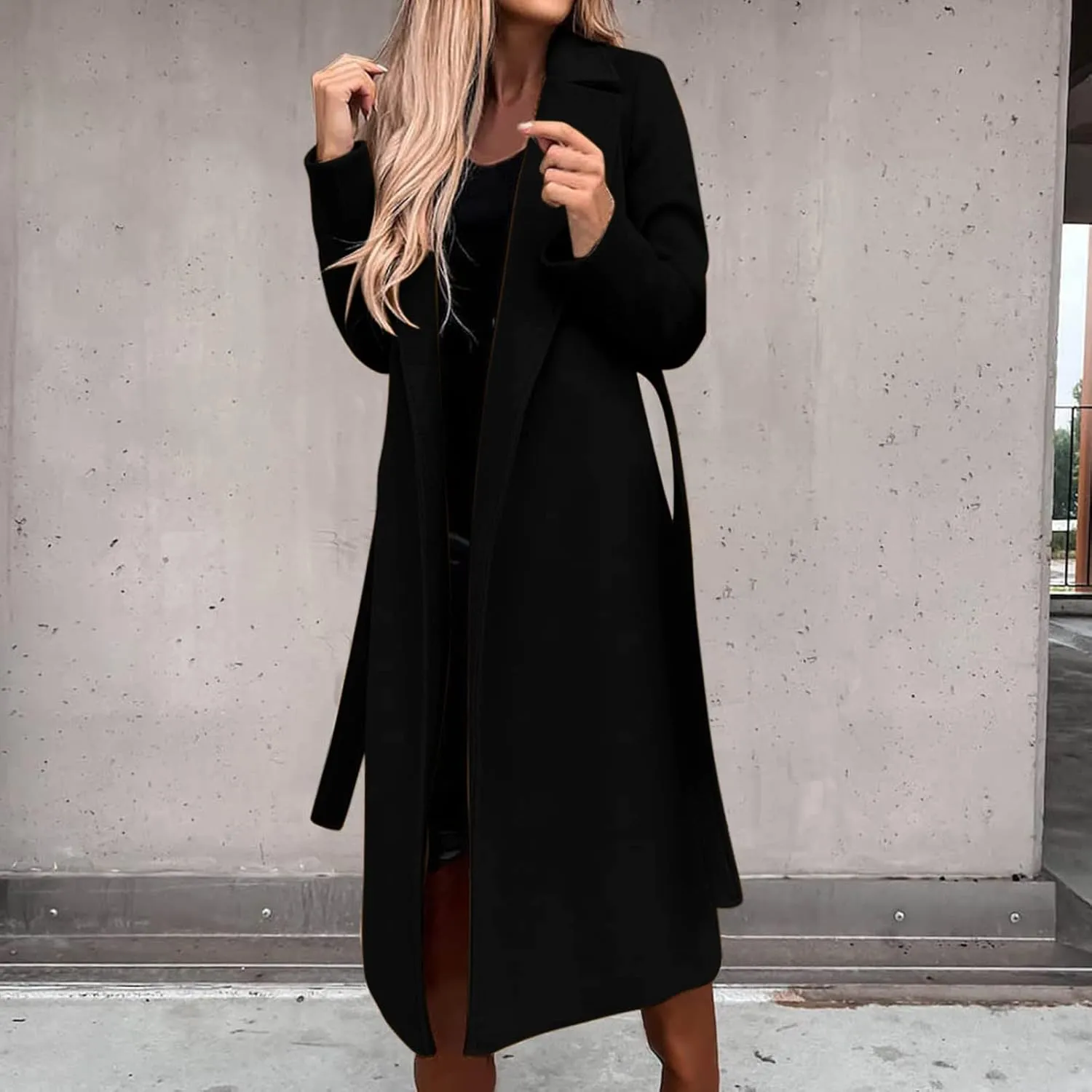 Trendy Fall Winter Overcoat Solid Plain Trench Coats Suit Cardigan Windbreaker Casual Oversized Woolen Coat for Women