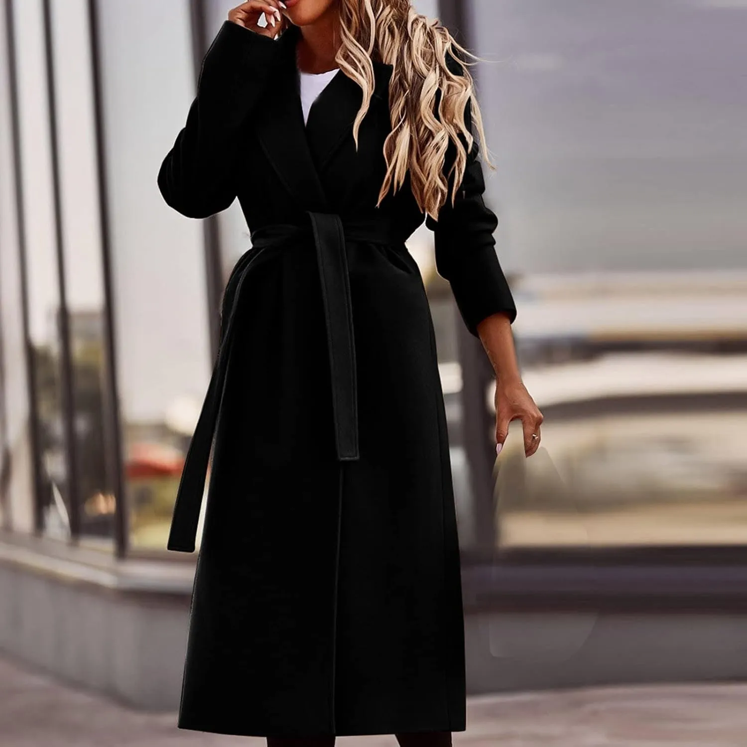 Trendy Fall Winter Overcoat Solid Plain Trench Coats Suit Cardigan Windbreaker Casual Oversized Woolen Coat for Women