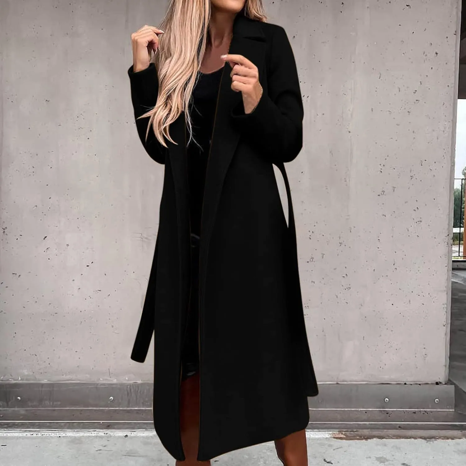 Trendy Fall Winter Overcoat Solid Plain Trench Coats Suit Cardigan Windbreaker Casual Oversized Woolen Coat for Women