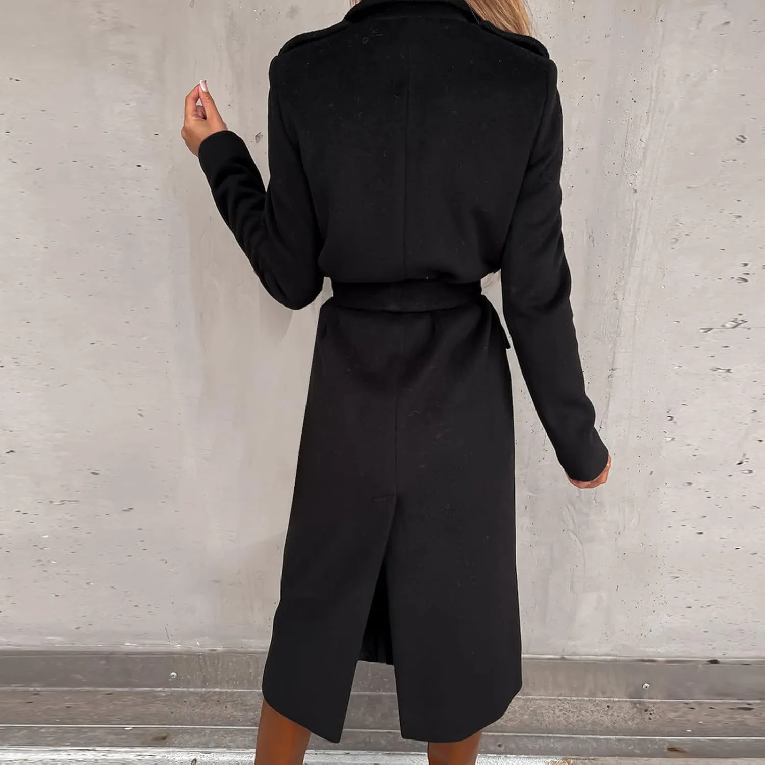 Trendy Fall Winter Overcoat Solid Plain Trench Coats Suit Cardigan Windbreaker Casual Oversized Woolen Coat for Women