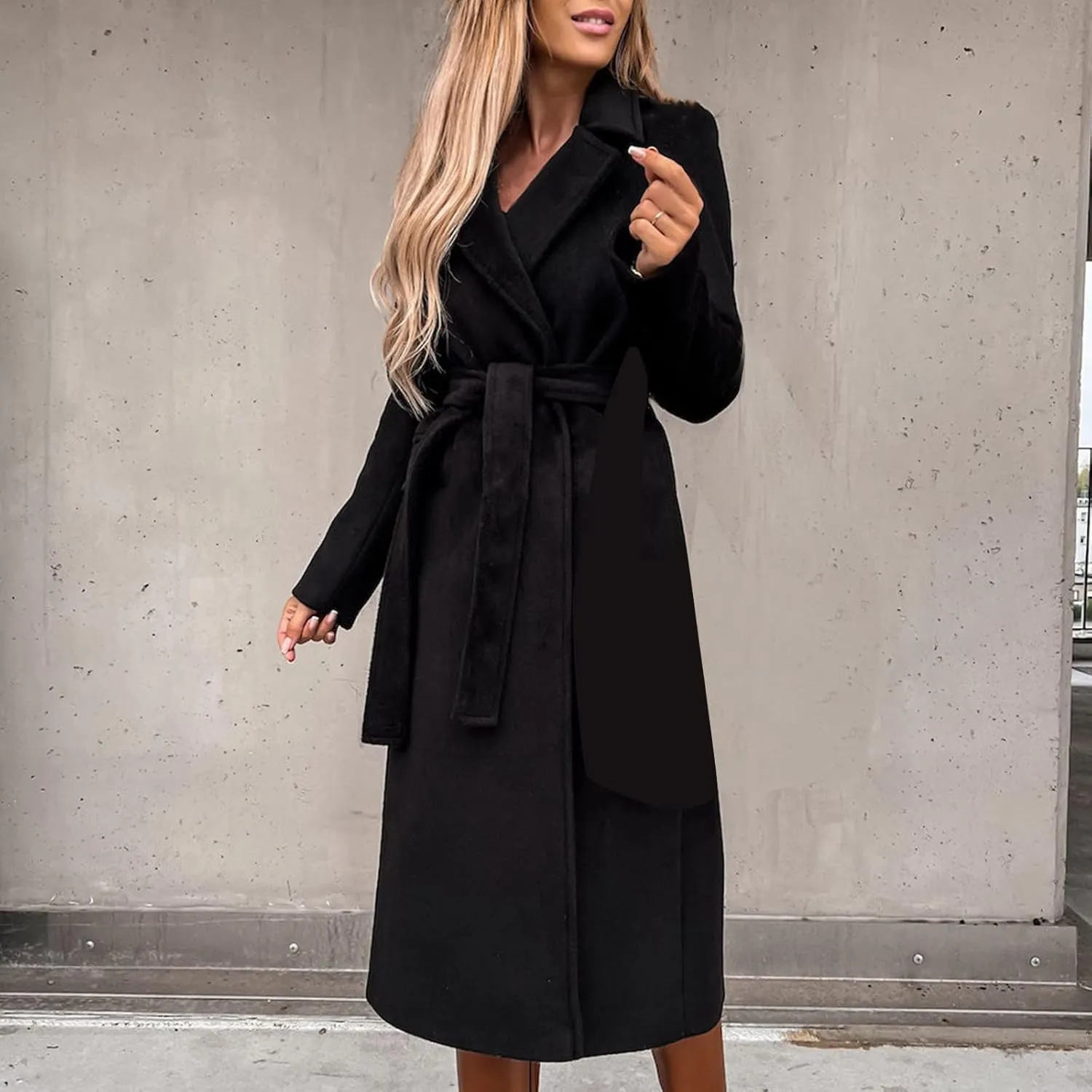 Trendy Fall Winter Overcoat Solid Plain Trench Coats Suit Cardigan Windbreaker Casual Oversized Woolen Coat for Women