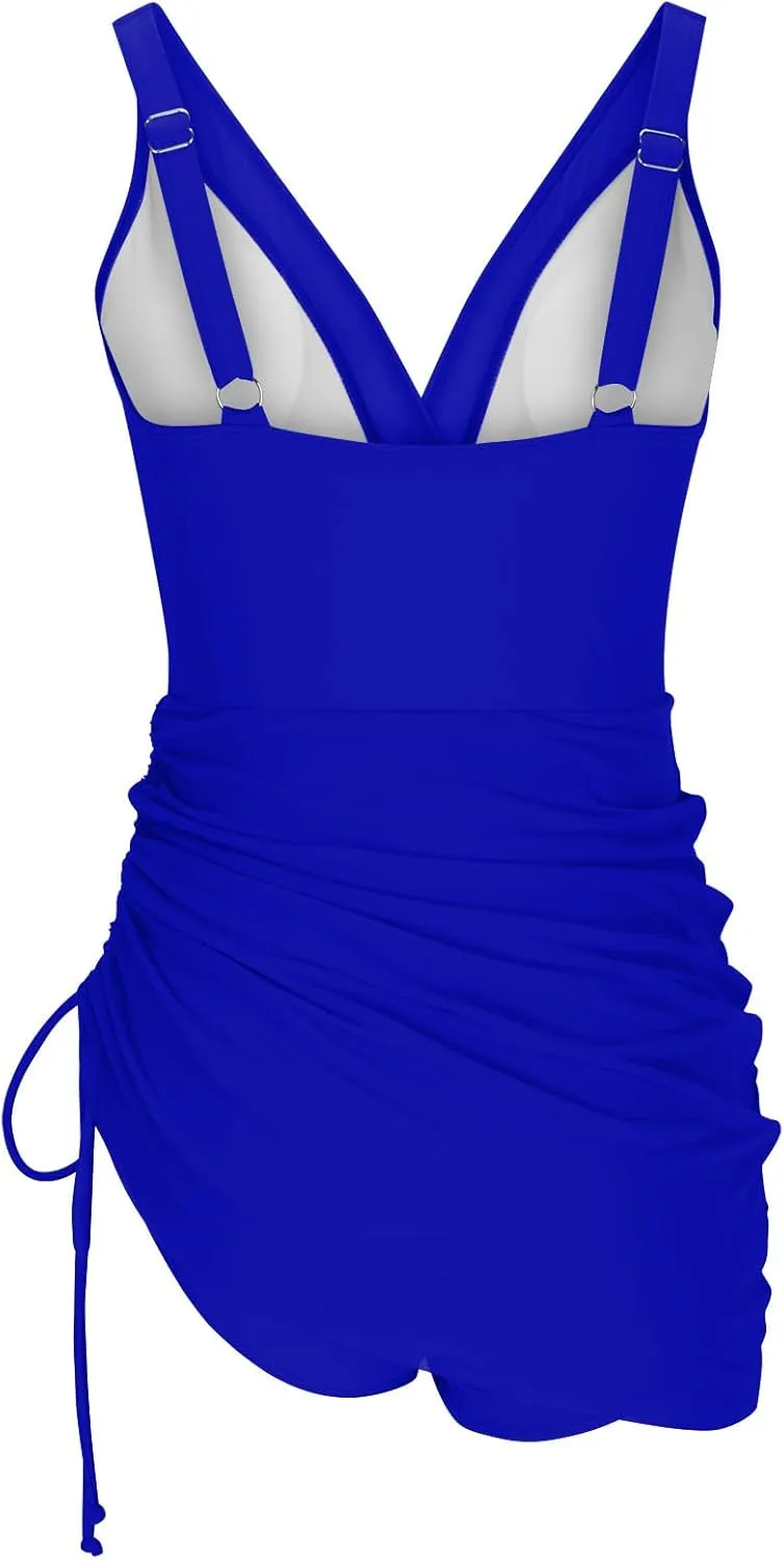 TUNUSKAT Womens One Piece Swim Dress Tummy Control Swimsuits Slimming Modest Bathing Suit Sheer Mesh Sarong Wraps Swim Suits