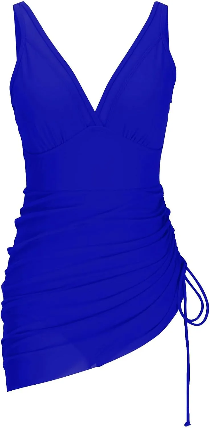 TUNUSKAT Womens One Piece Swim Dress Tummy Control Swimsuits Slimming Modest Bathing Suit Sheer Mesh Sarong Wraps Swim Suits