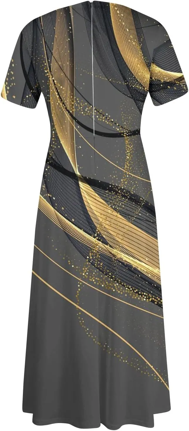 UQRZAU Women's Dresses, Spring Dress for Women 2024 Trendy Plus Size Summer/Fall Short Sleeve with Pockets Dress, XL, 5XL
