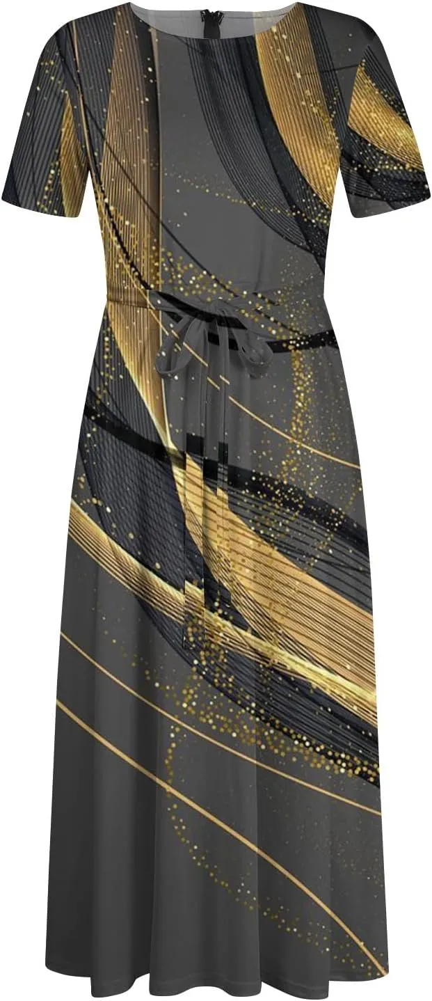 UQRZAU Women's Dresses, Spring Dress for Women 2024 Trendy Plus Size Summer/Fall Short Sleeve with Pockets Dress, XL, 5XL