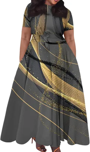 UQRZAU Women's Dresses, Spring Dress for Women 2024 Trendy Plus Size Summer/Fall Short Sleeve with Pockets Dress, XL, 5XL