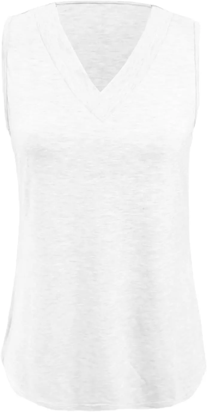 V Neck Tank Top Women Casual Sleeveless Loose Flowy Basic Dressy Casual Summer T-Shirt