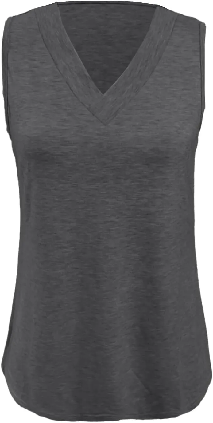 V Neck Tank Top Women Casual Sleeveless Loose Flowy Basic Dressy Casual Summer T-Shirt