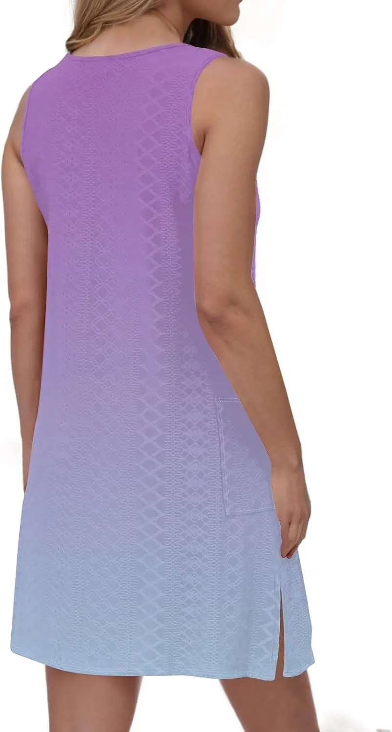 V-Neck Women's Summer Sundress Casual Floral Sleeveless Beach Dresses with Pockets