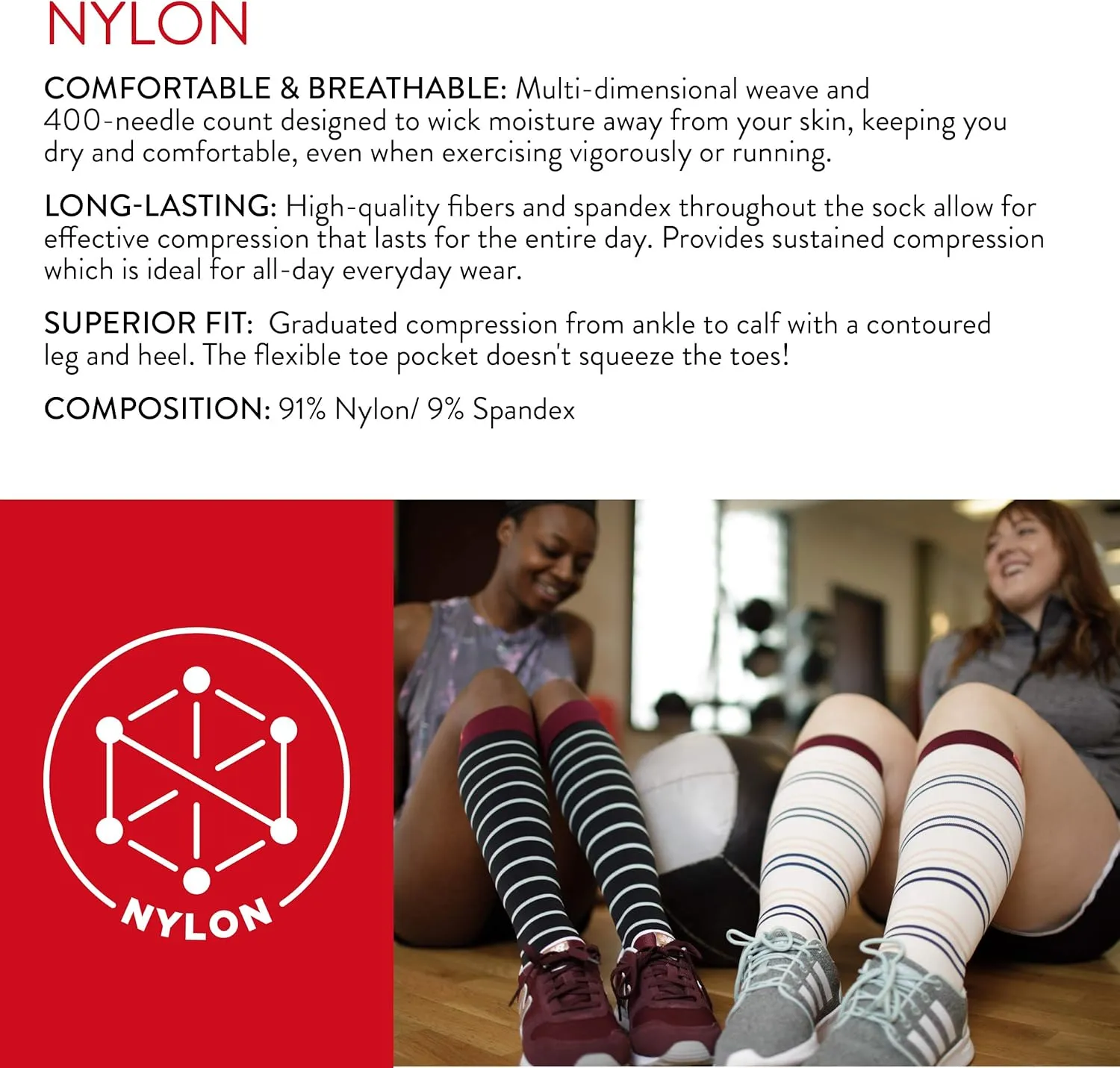 VIM & VIGR Nylon 15-20 mmHg Graduated Compression Socks for Women & Men