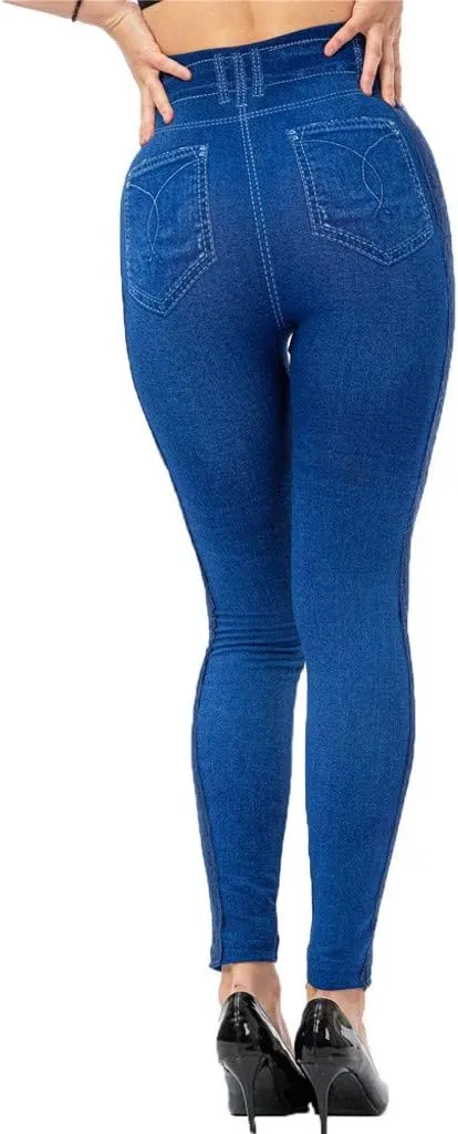 VOWUA Skinny Jean Leggings Women's High Waist Yoga Pants Sexy Lace Tummy Control Workout Denim Printed Jeggings