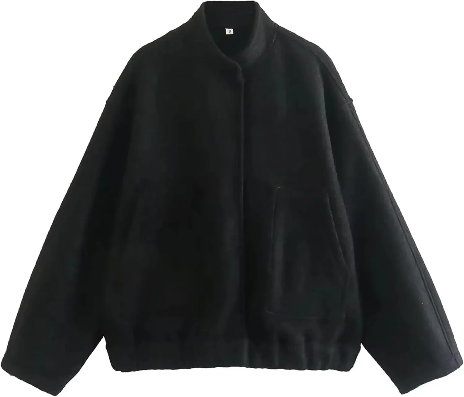 Wanzetaly Womens Oversized Wool Blend Jackets Casual Button Down Stand Collar Long Sleeve Bomber Jackets