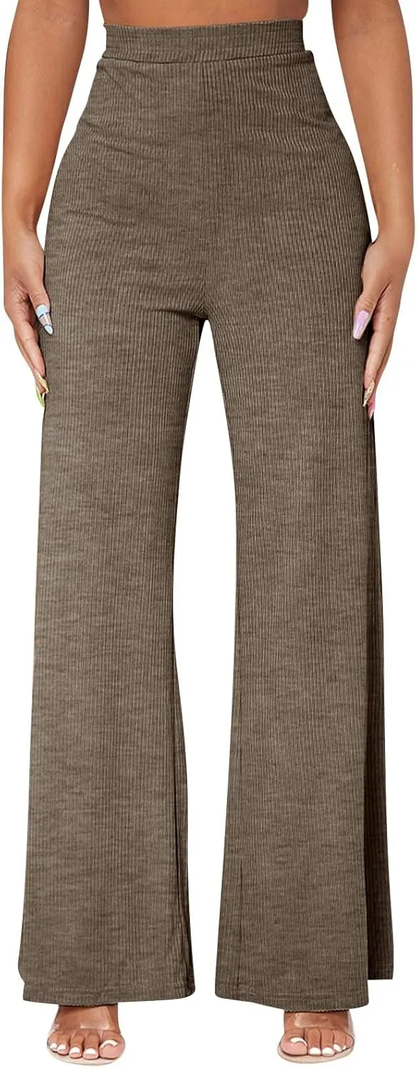 Wide Leg Yoag Pants for Women Slim Fit High Waisted Fleece Linen Leggings Tummy Control Soft Athletic Sweatpants