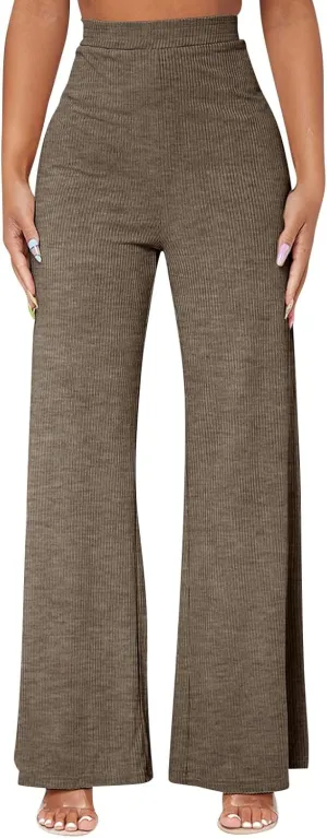 Wide Leg Yoag Pants for Women Slim Fit High Waisted Fleece Linen Leggings Tummy Control Soft Athletic Sweatpants