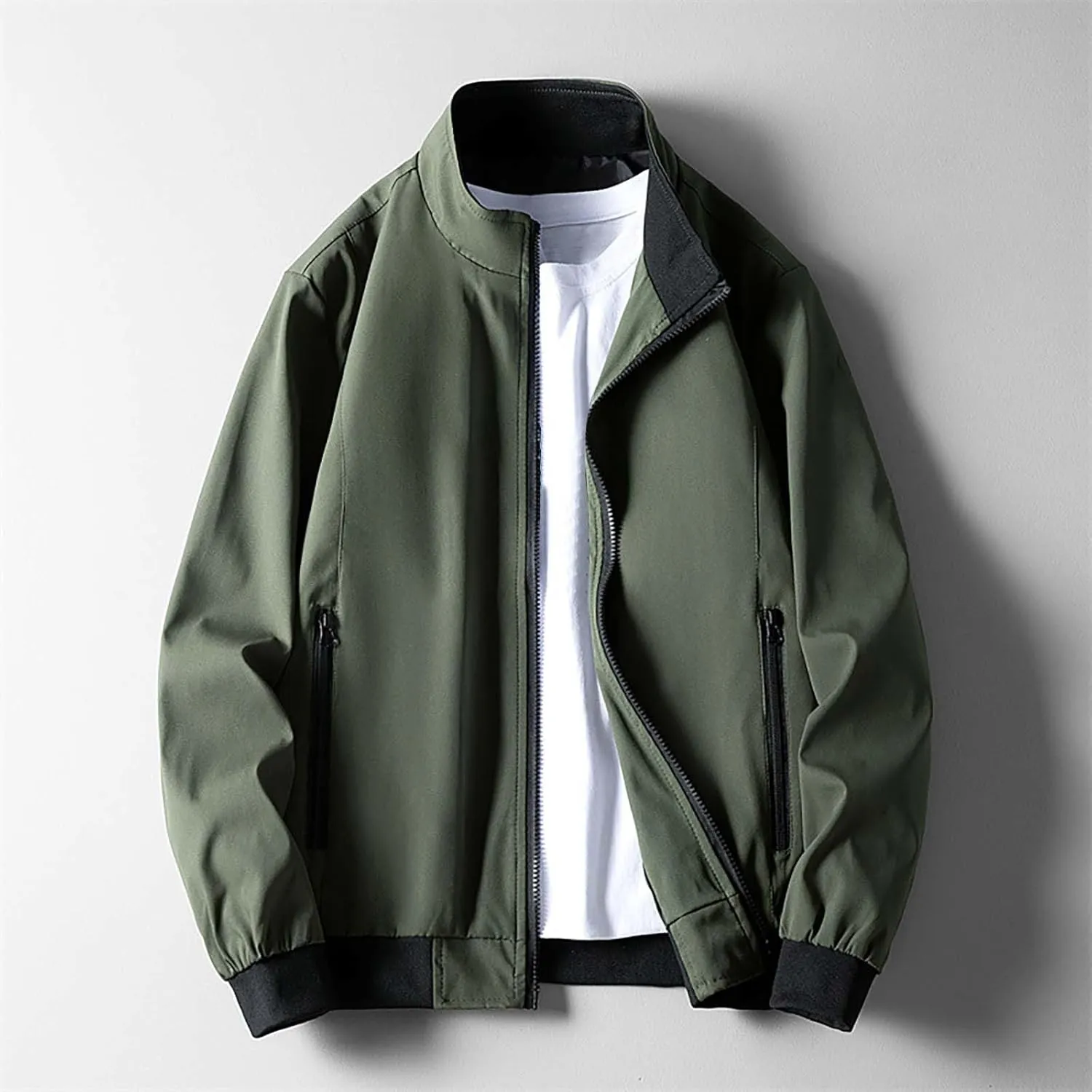 Windbreaker Bomber Zip Up Coat with Pocket Handsome Pilot Zip Fx Standing Jacket Jackets Casual Summer Windbreaker