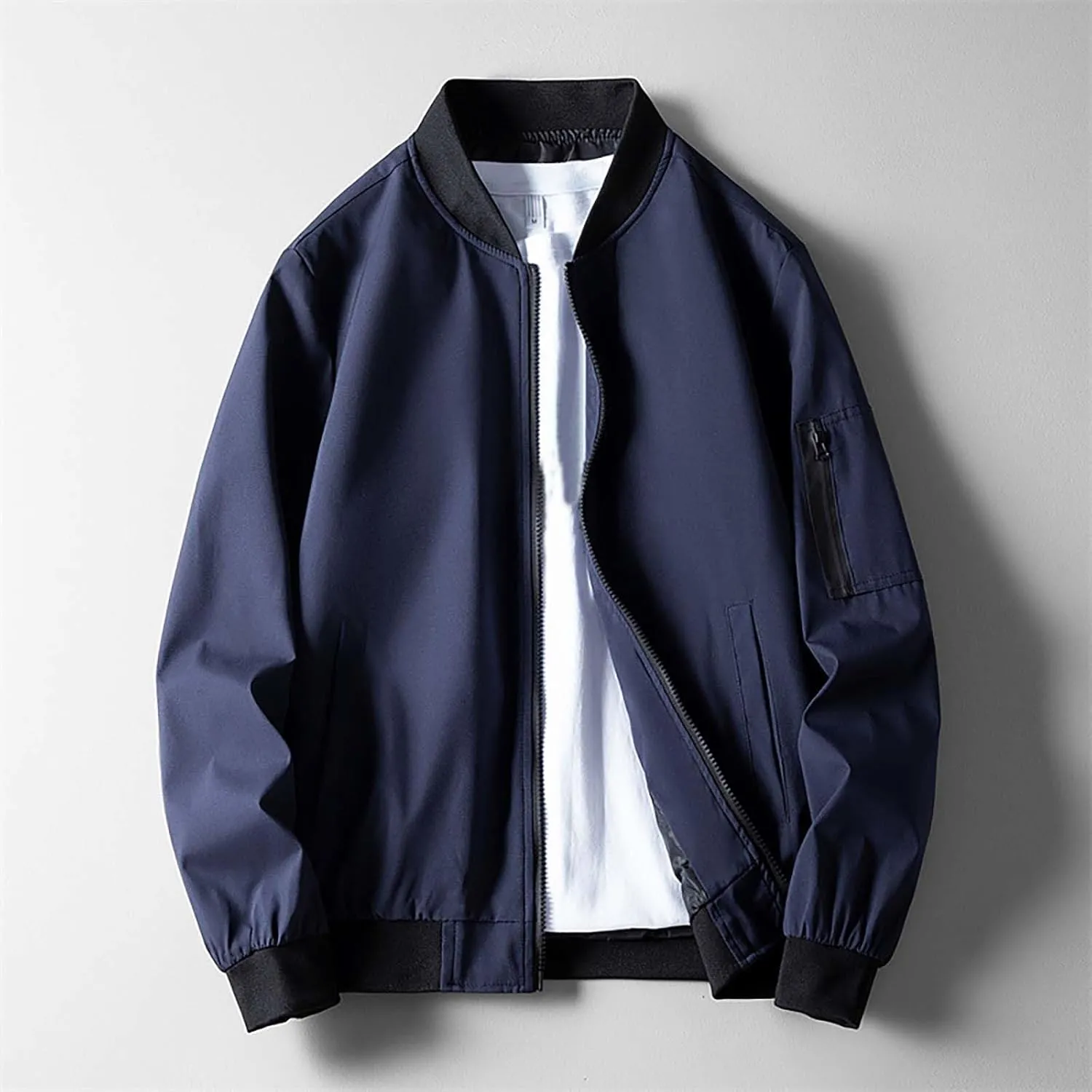 Windbreaker Bomber Zip Up Coat with Pocket Handsome Pilot Zip Fx Standing Jacket Jackets Casual Summer Windbreaker