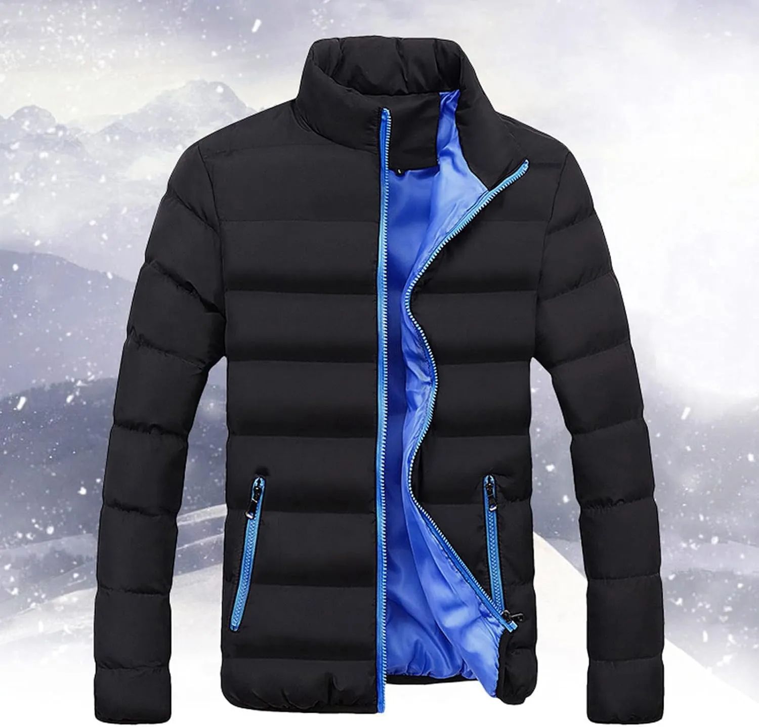 Winter Coats for Men Plus Size Stand Collar Full Zip Puffer Jacket Thick Quilted Down Coat Casual Coat Ski Jacket