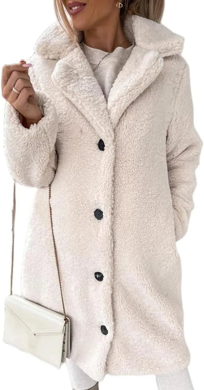 Winter Coats for Women Fuzzy Fleece Long Shacket Jackets Oversized Fashion Lapel Open Front Cardigan Warm Outwear