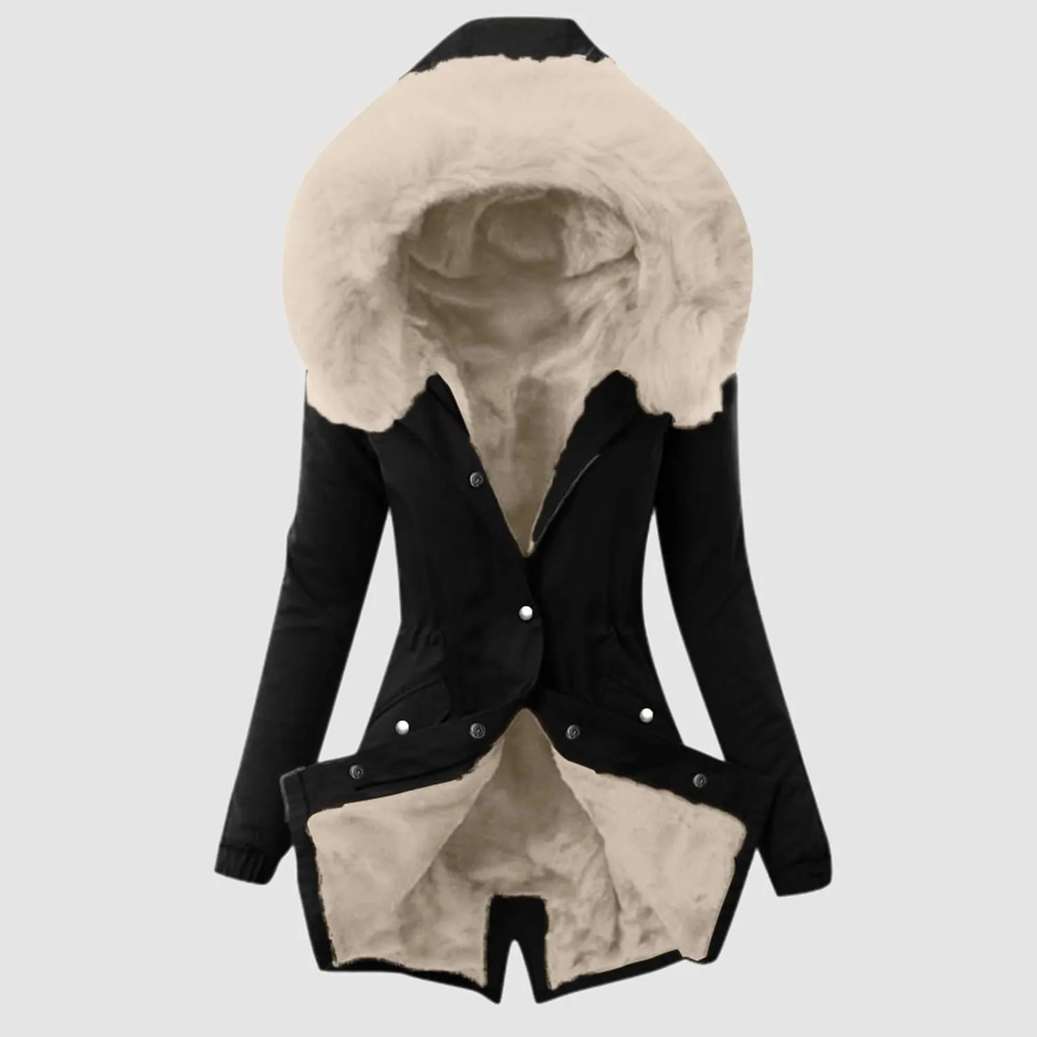 Winter Warm Parka Jacket Lapel Collar Long Sleeve Jacket Vintage Thicken Coat Jacket Warm Hooded Thick Padded