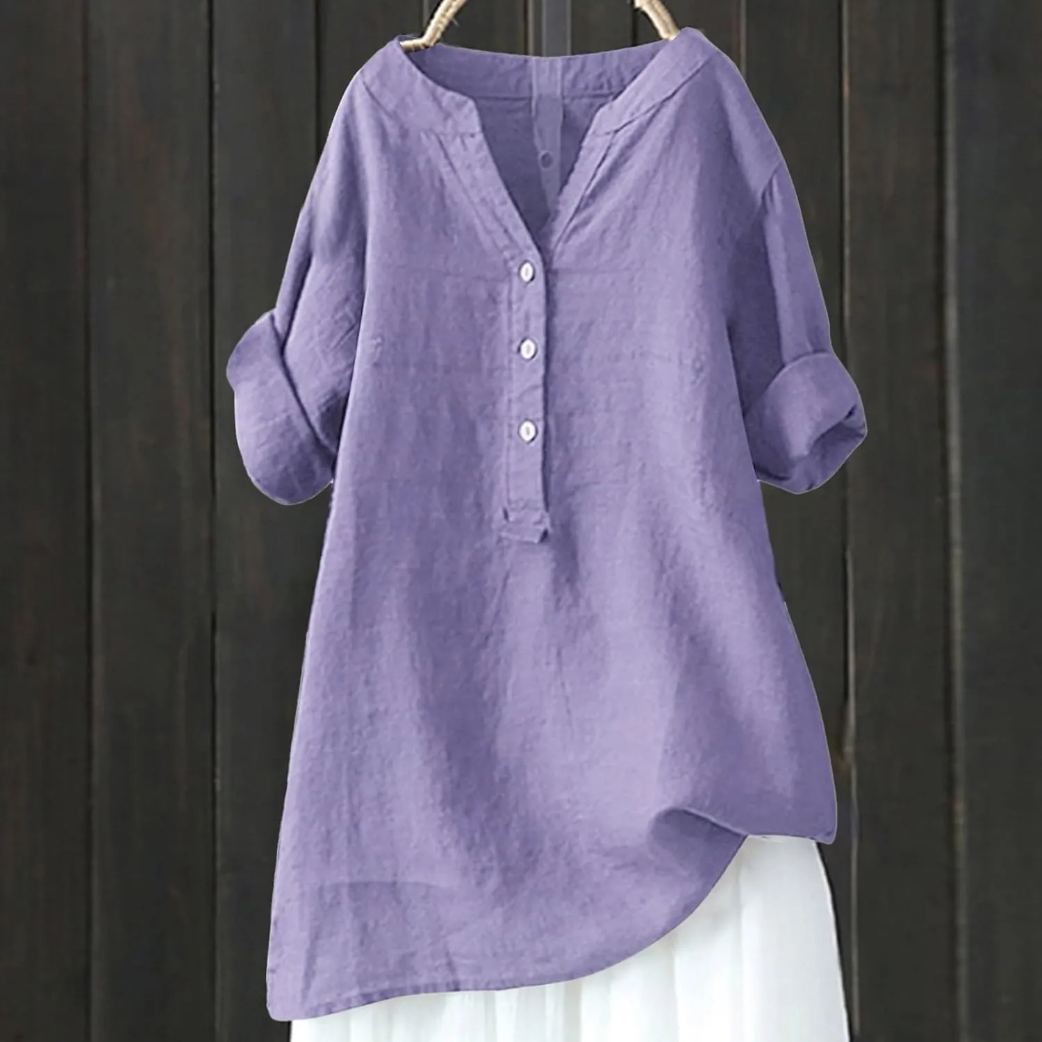 Women Button Down Collar Shirts V Neck Short Sleeve Linen Summer Casual Work Blouse Top Loose T Shirt