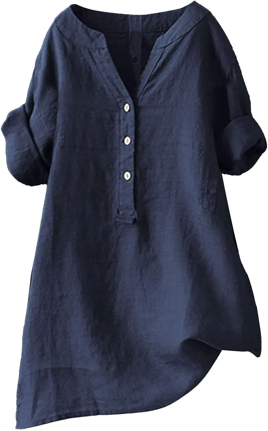 Women Button Down Collar Shirts V Neck Short Sleeve Linen Summer Casual Work Blouse Top Loose T Shirt