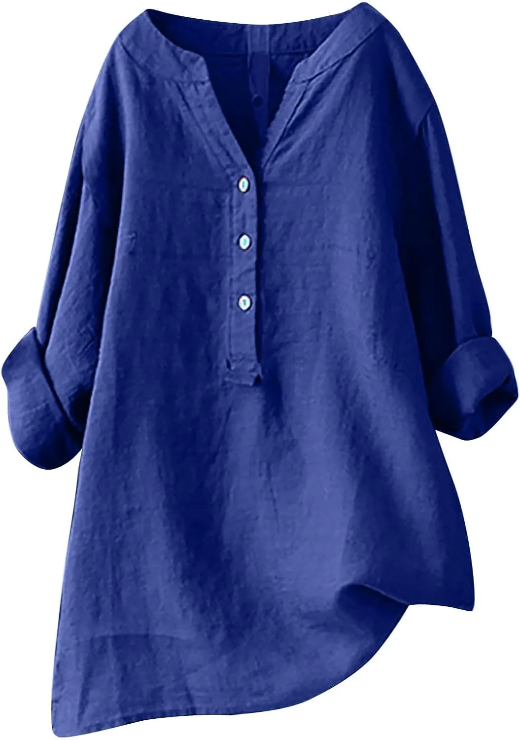 Women Button Up Shirts V Neck Long Sleeve Cotton Linen Summer Casual Fashion Blouse Tops Loose Tshirts