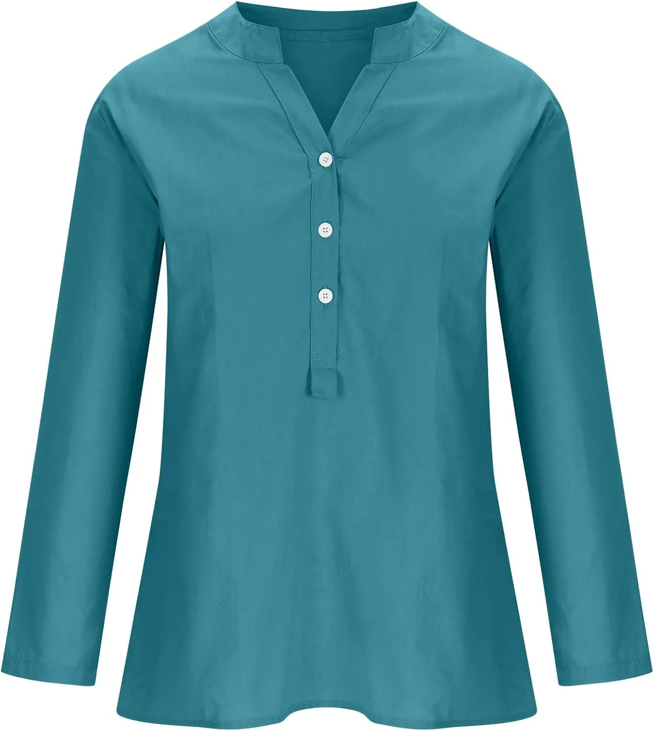 Women Button Up Shirts V Neck Long Sleeve Cotton Linen Summer Casual Fashion Blouse Tops Loose Tshirts