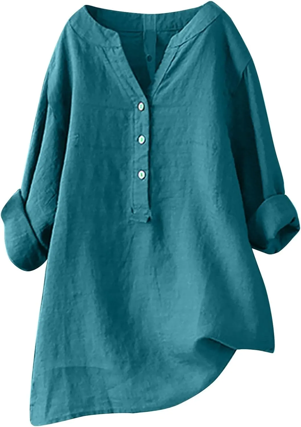Women Button Up Shirts V Neck Long Sleeve Cotton Linen Summer Casual Fashion Blouse Tops Loose Tshirts