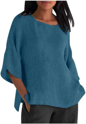 Women Button Up Shirts V-Neck Long Sleeve Linen Summer Casual Dressy Blouse Top Loose Fit T-Shirt