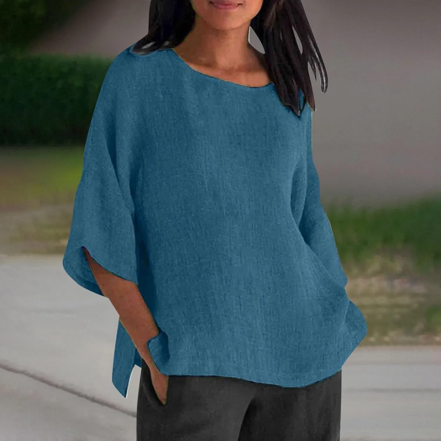 Women Button Up Shirts V-Neck Long Sleeve Linen Summer Casual Dressy Blouse Top Loose Fit T-Shirt