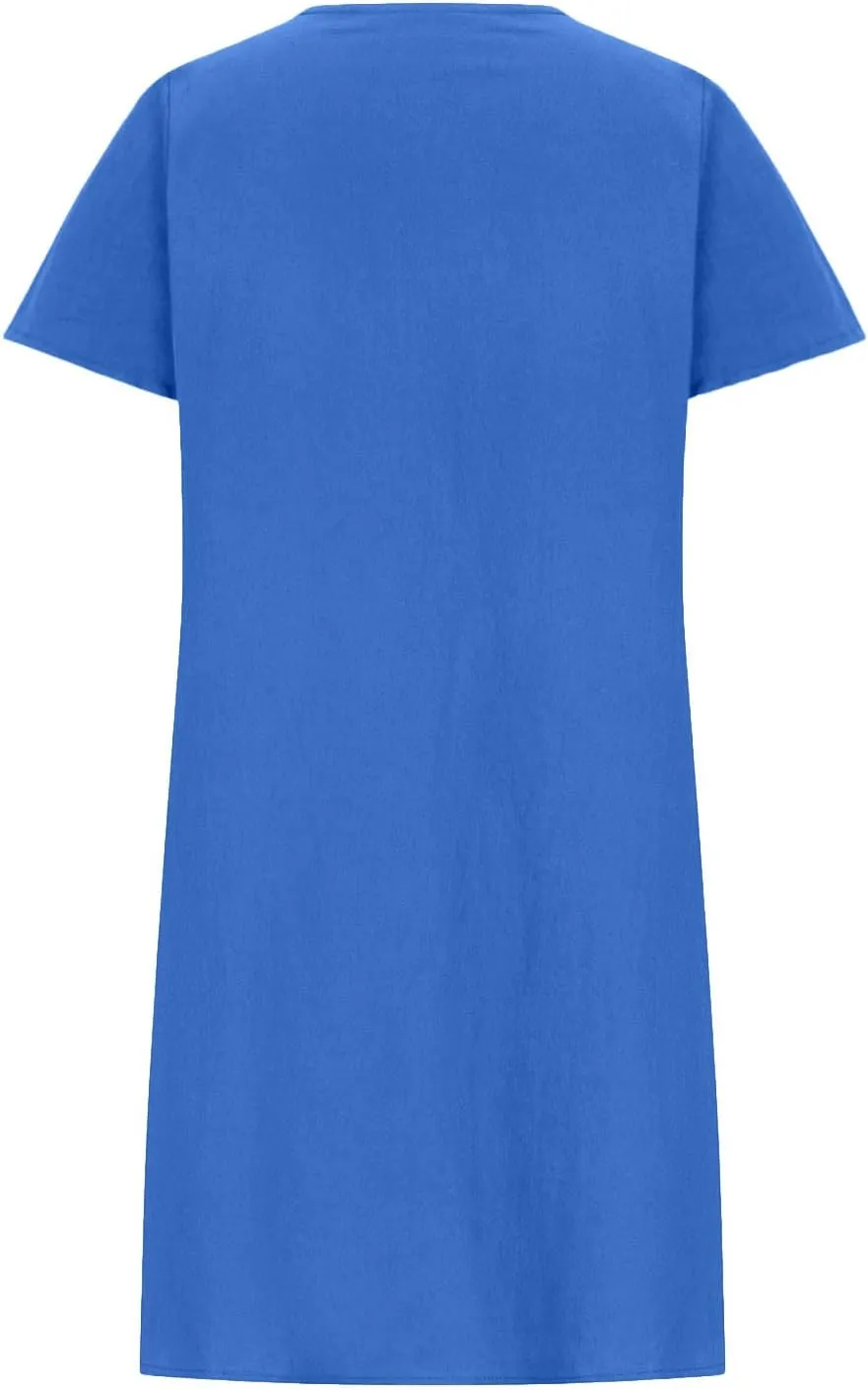 Women Cotton Linen Dresses Crew Neck Short Sleeve Pleated Front Stripe Printed Knee Length Loose Fit Summer Dress