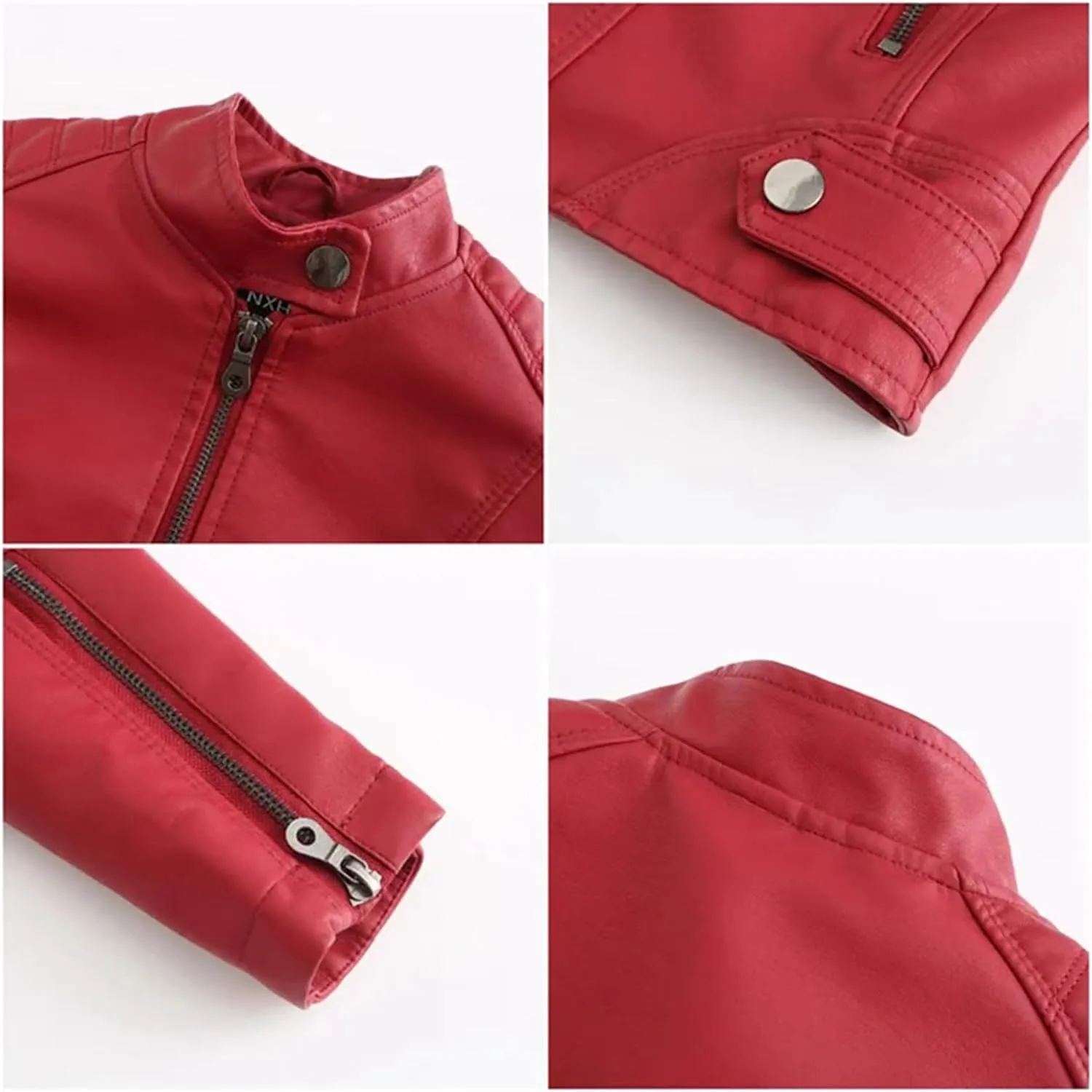 Women Faux Leather Jacket Spring Autumn Moto Biker Zipper Jacket Red Black Coat Outerwear