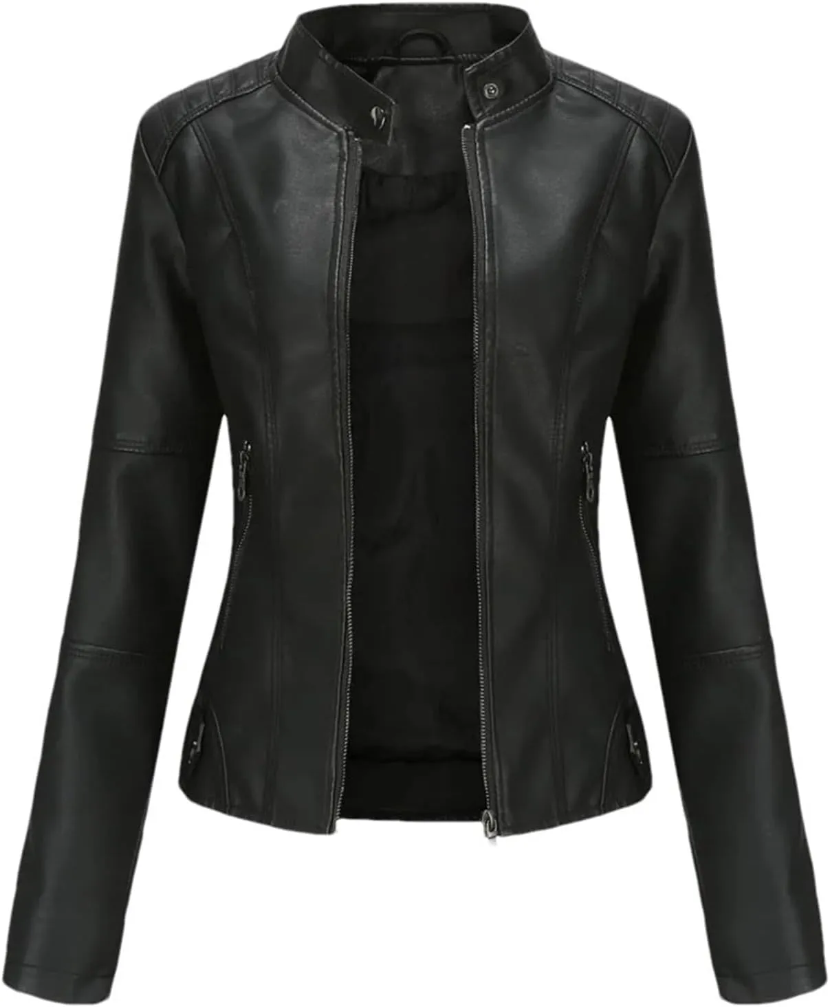 Women Faux Leather Jacket Spring Autumn Moto Biker Zipper Jacket Red Black Coat Outerwear