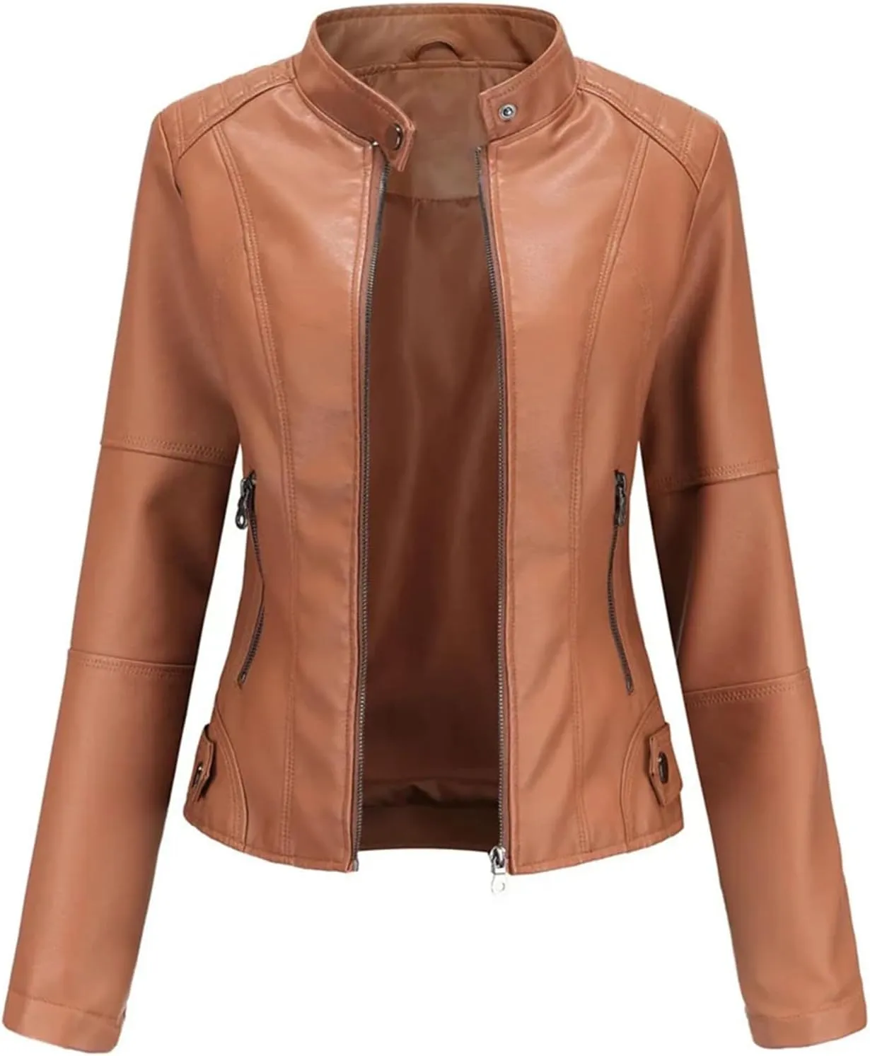 Women Faux Leather Jacket Spring Autumn Moto Biker Zipper Jacket Red Black Coat Outerwear