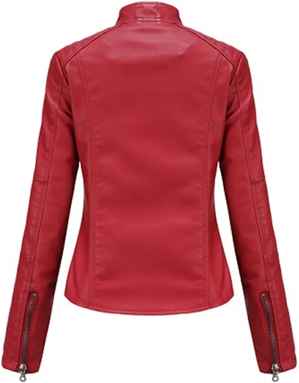 Women Faux Leather Jacket Spring Autumn Moto Biker Zipper Jacket Red Black Coat Outerwear