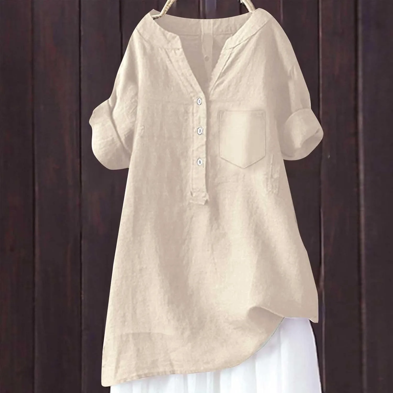 Women Linen Shirts Summer Linen Plain Solid Short Sleeve T-Shirt Casual Plus Size Dressy Crewneck Tee Tops
