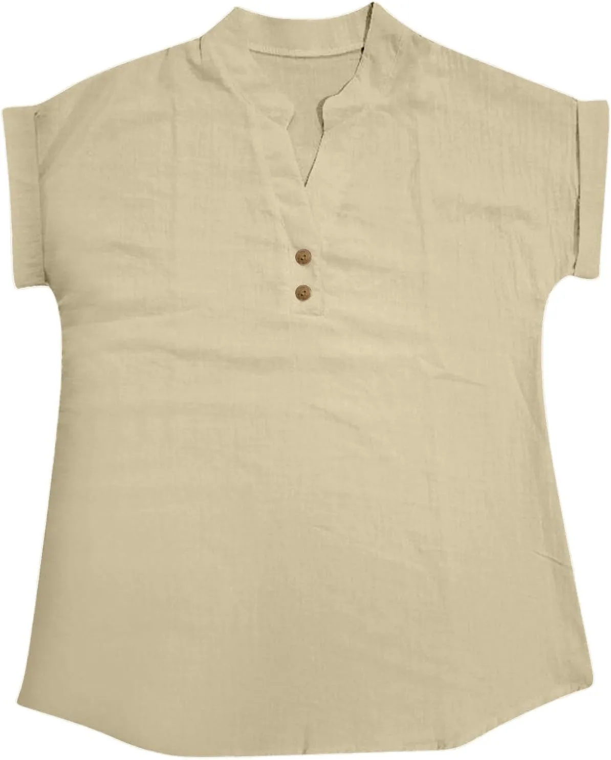 Women Linen Shirts V Neck Button Blouses Bohemian 2024 Summer Tops Short Sleeve Loose Fit T-Shirts