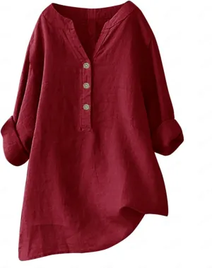 Women Linen Shirts V-Neck Button Blouses Embroidery 2025 Summer Tshirt Short Sleeve Loose T Shirts