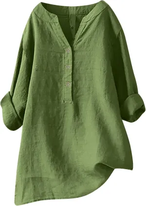 Women Linen Shirts V-Neck Button Blouses Embroidery 2025 Summer Tshirt Short Sleeve Loose T Shirts