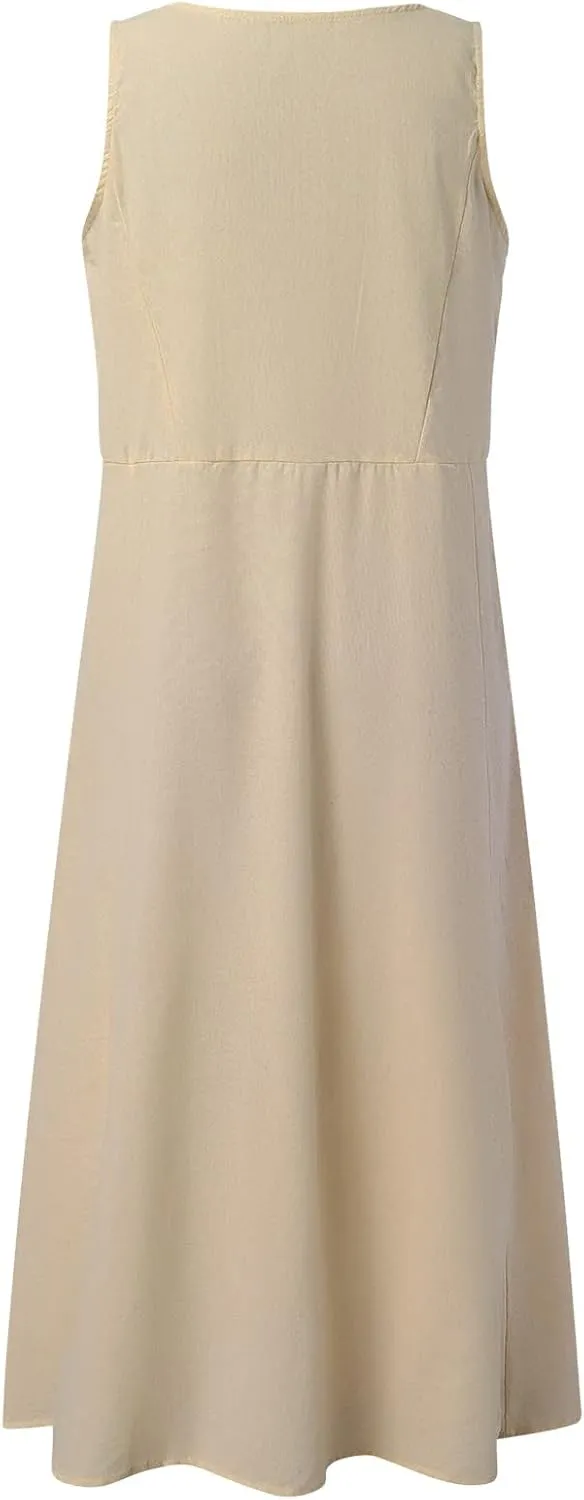 Women Maxi Dress Summer Casual Sleeveless Sundress Crew Neck Long Dresses with Pockets 2025 Beach Vacation