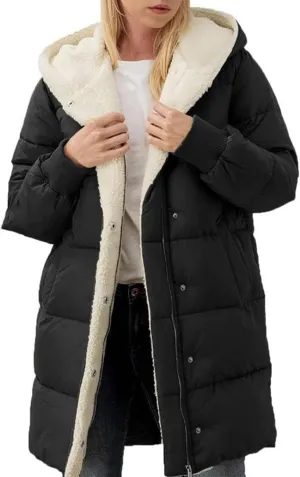 Women Puffer Jacket Fall Winter Fashion Warm Quilted Long Hooded Padded Bubble Hooded Coat Warm Long Jacket Parka