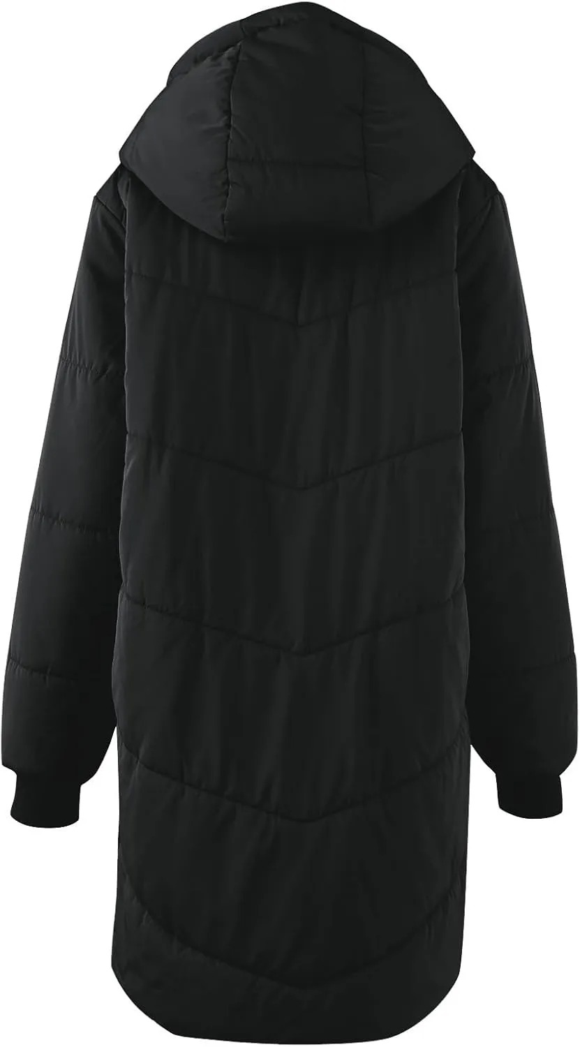 Women Puffer Jacket Fall Winter Fashion Warm Quilted Long Hooded Padded Bubble Hooded Coat Warm Long Jacket Parka