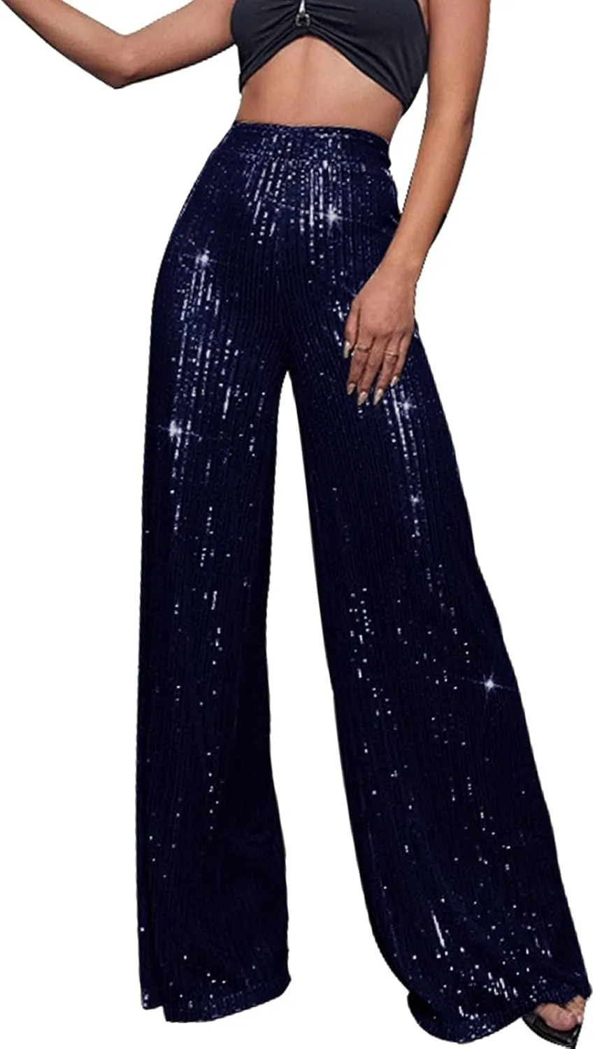 Women Sequin Flare Leggings Women's High Waisted Sequin Loose Drape Wide Leg Pants Fashion Pencil Pants with