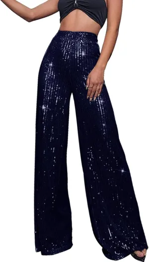 Women Sequin Flare Leggings Women's High Waisted Sequin Loose Drape Wide Leg Pants Fashion Pencil Pants with