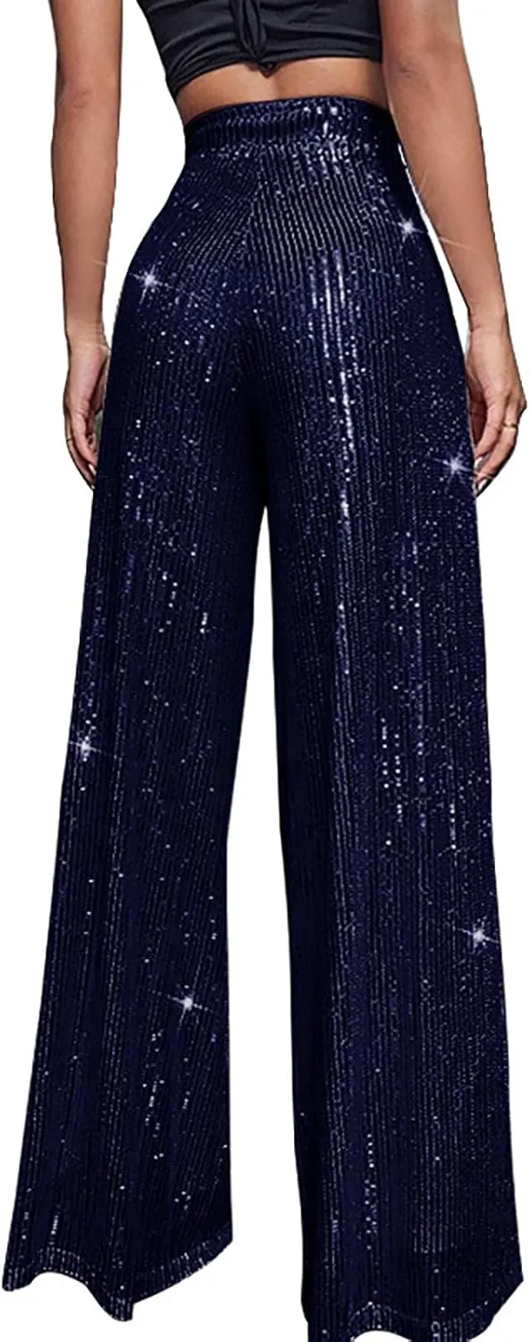 Women Sequin Flare Leggings Women's High Waisted Sequin Loose Drape Wide Leg Pants Fashion Pencil Pants with