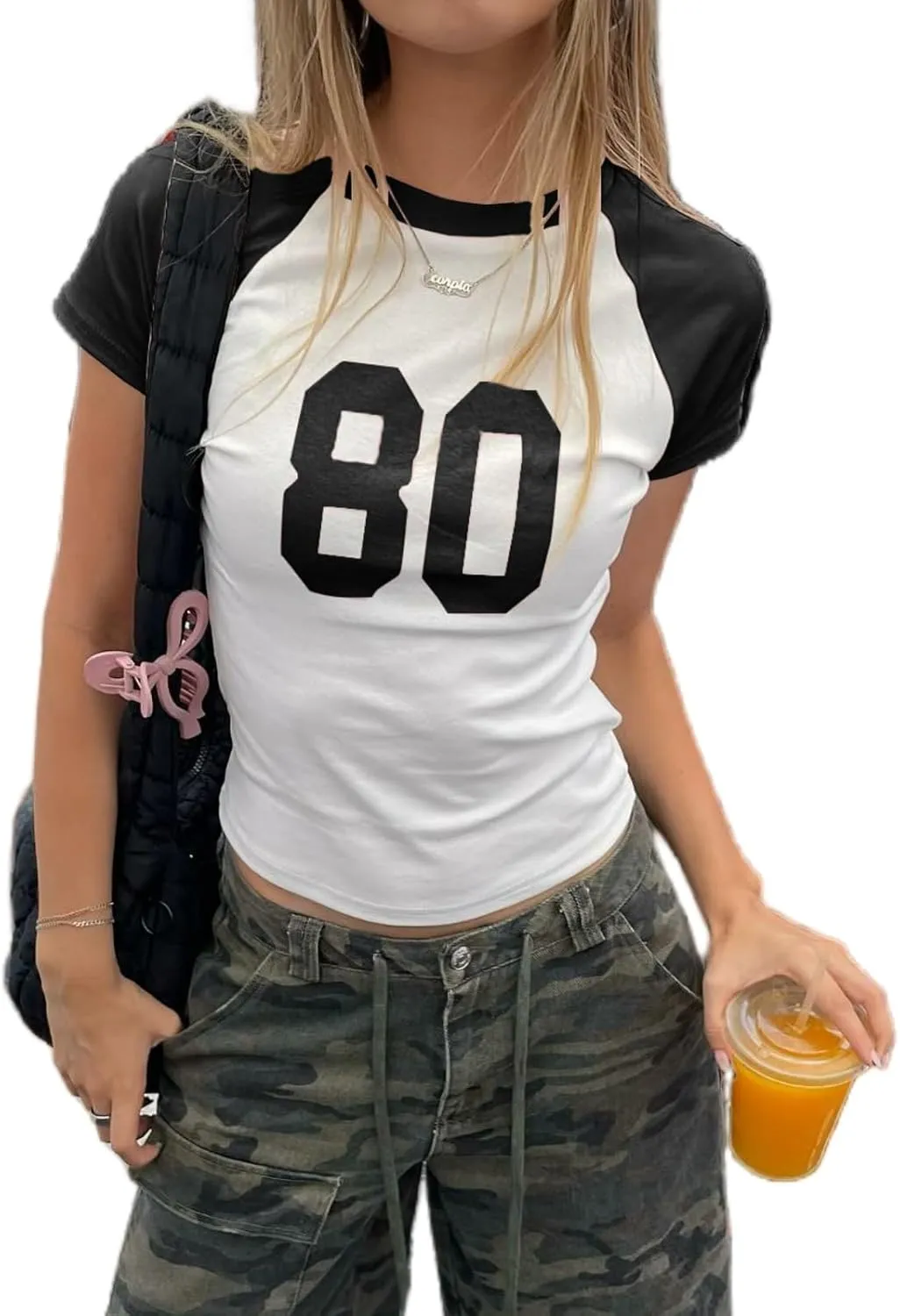 Women Short Sleeve Jersey Crop Tops Vintage 90s Y2k Baby Tees Crewneck Number Graphic Slim Fit T-Shirts